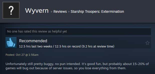 Image of an article titled Starship Troopers: Extinction from a Steam review